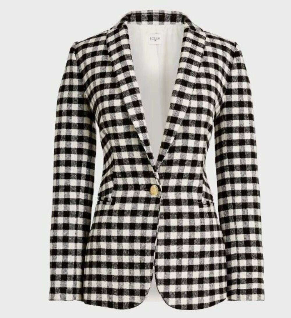 J.Crew Womens 6 Petite Black White Buffalo Check Wool Blend Blazer NWT Luxe